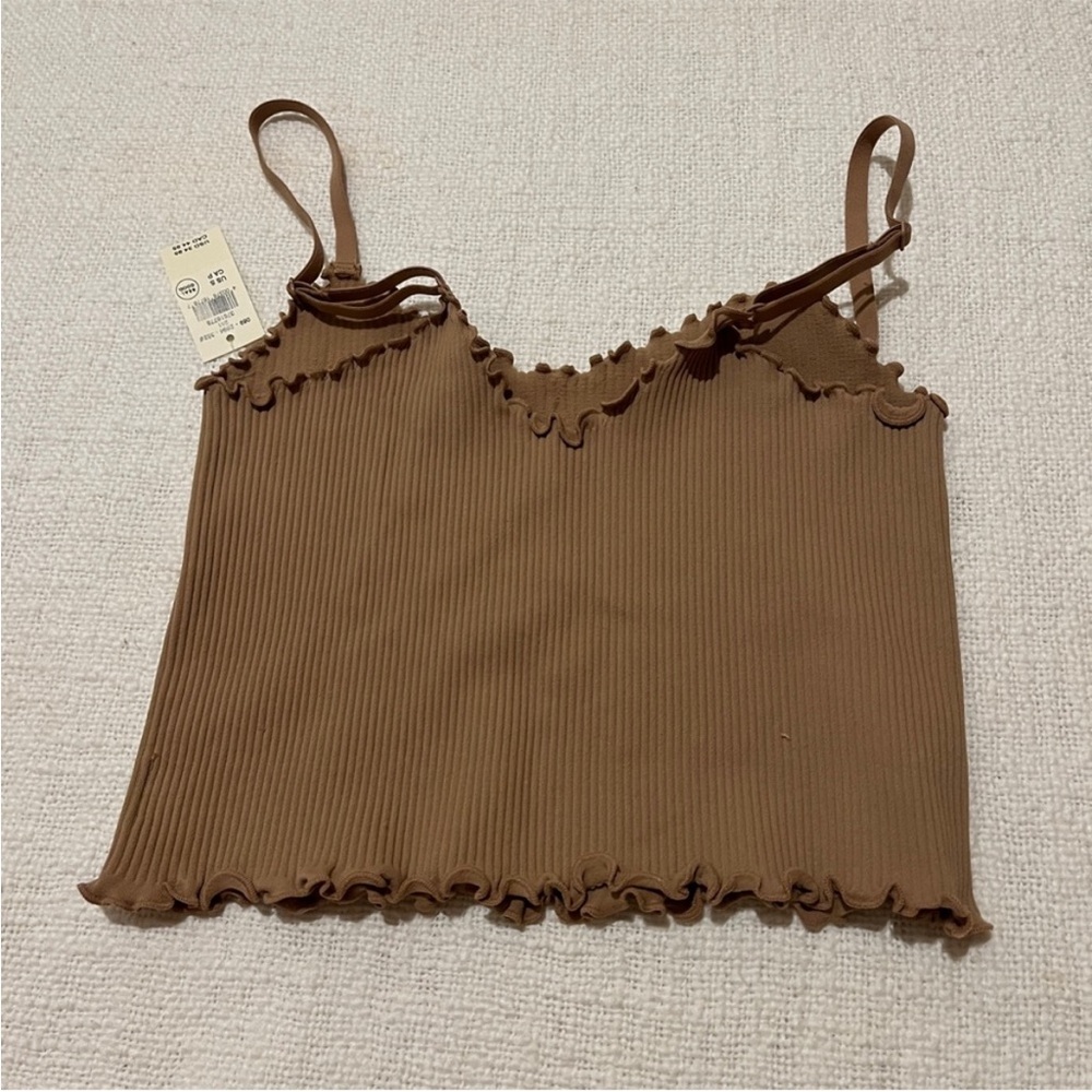 NWT Arie brown ribbed tank top lettuce edge casual top size small crop top - Picture 5 of 6